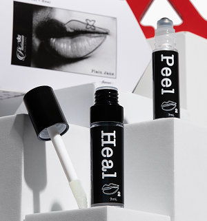 Two cosmetic bottles labeled 