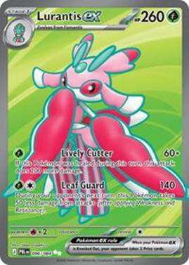 Lurantis EX Pokémon card featuring its abilities and stats.
