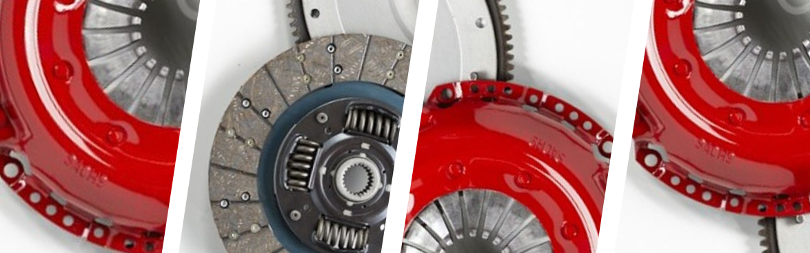 Photo collage of various clutch kits for off-road vehicles.