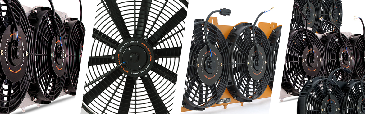 Photo collage of automotive cooling fans and shrouds for off-road vehicles.