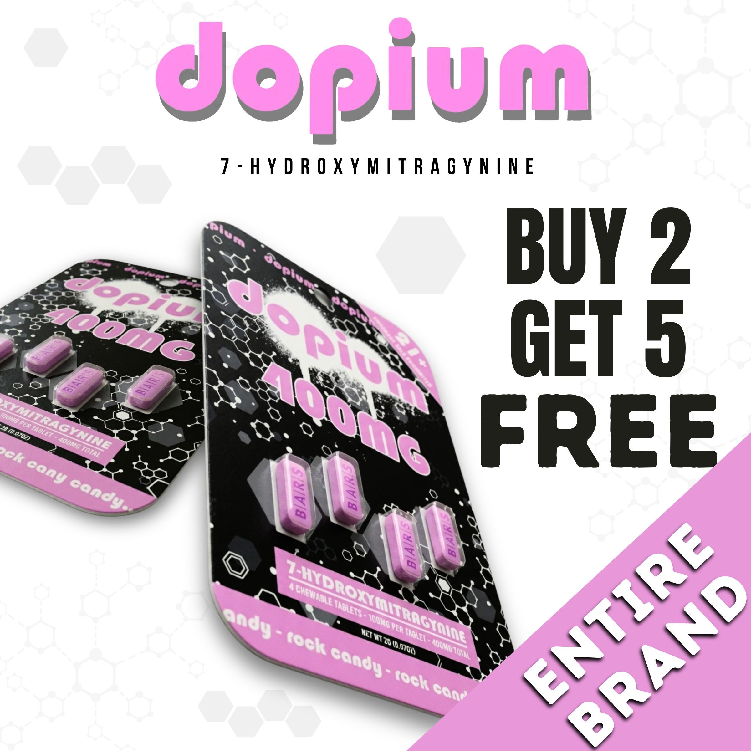 Packaging for Dopium product with promotional offer.