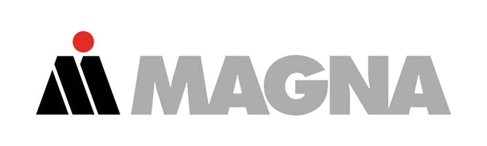 Logo of Magna with stylized text and a red dot.