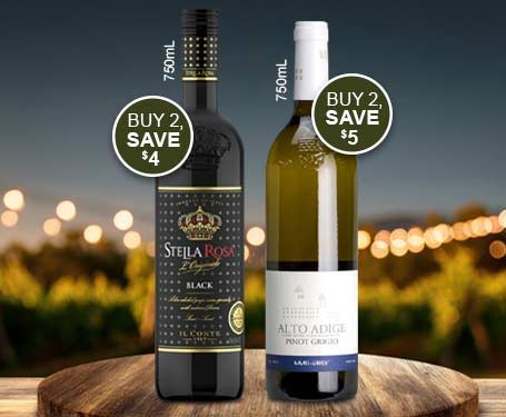 Two wine bottles with promotional 