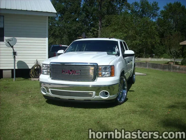 Train horn bells and mounting brackets on Rhett's 2008 GMC Sierra 1500 photo 3