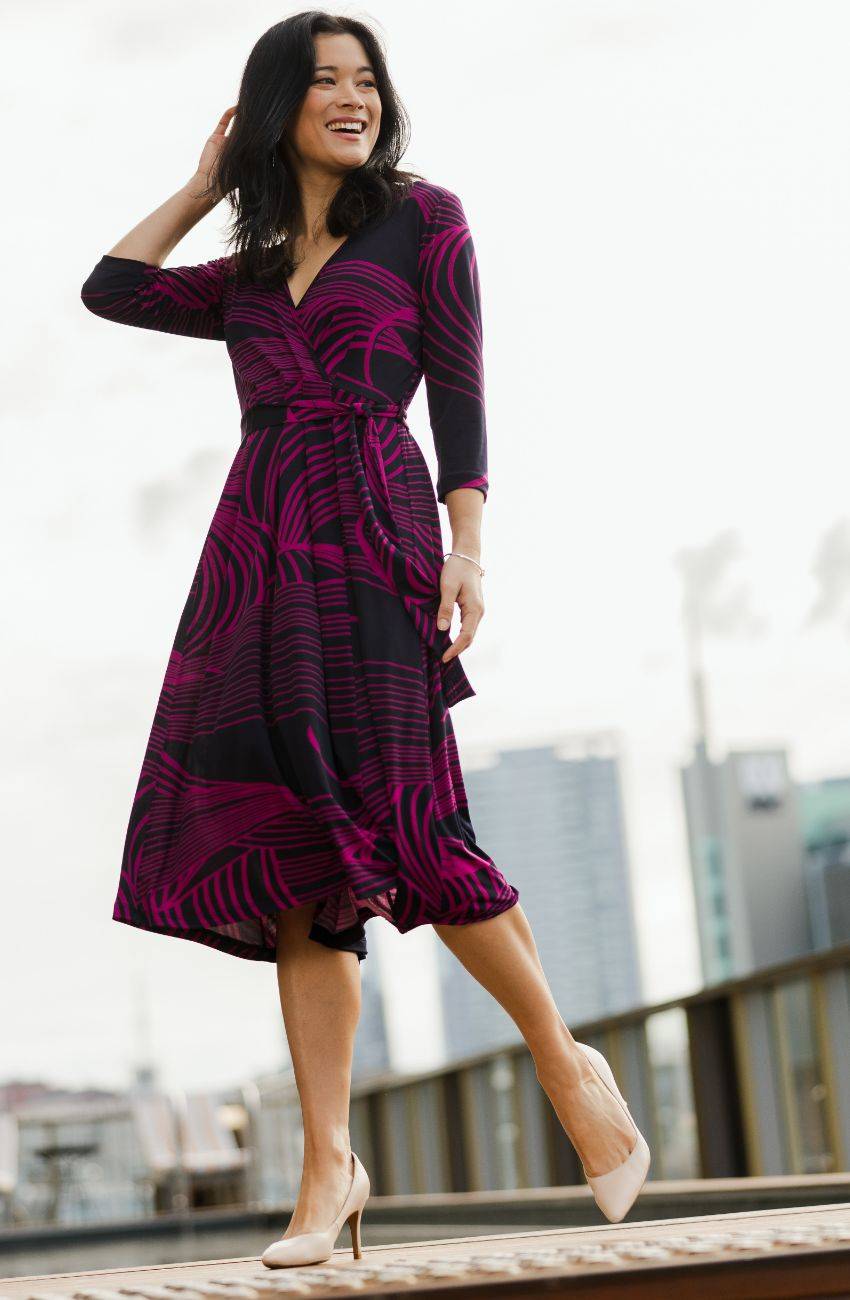 the-3/4-sleeve-printed-jersey-dress