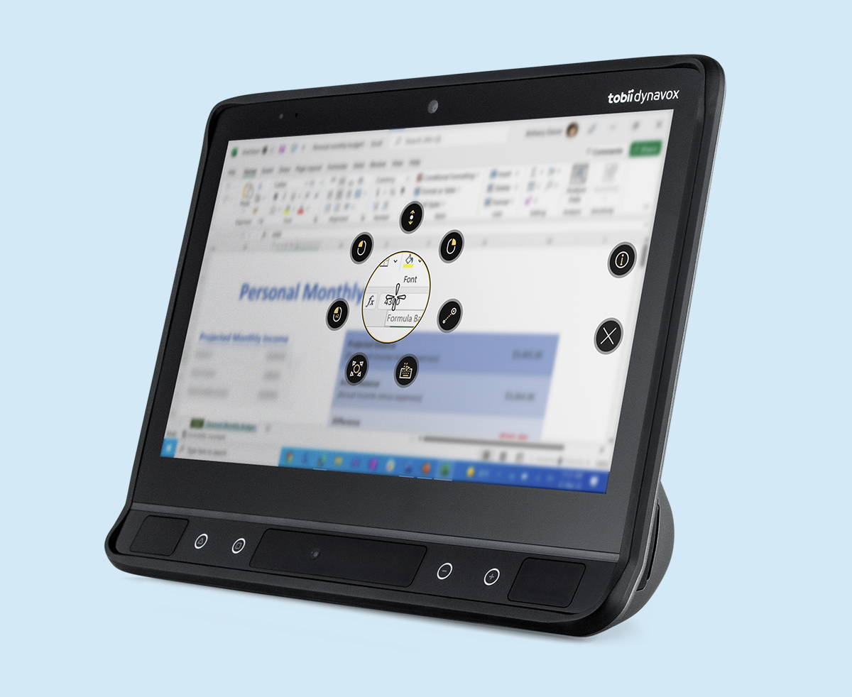 Ein I-Serien-Gerät von Tobii Dynavox mit der geöffneten Software TD Control in Excel