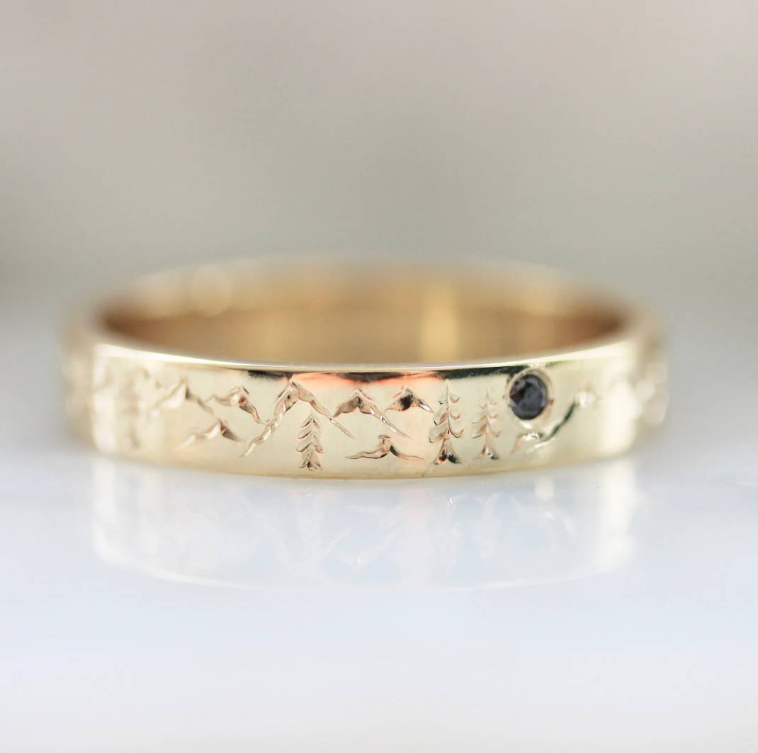Mountains and Trees Mens Wedding Band