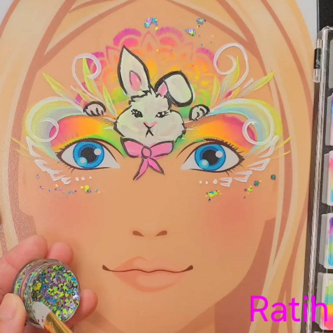cute rainbow face paint bunny design