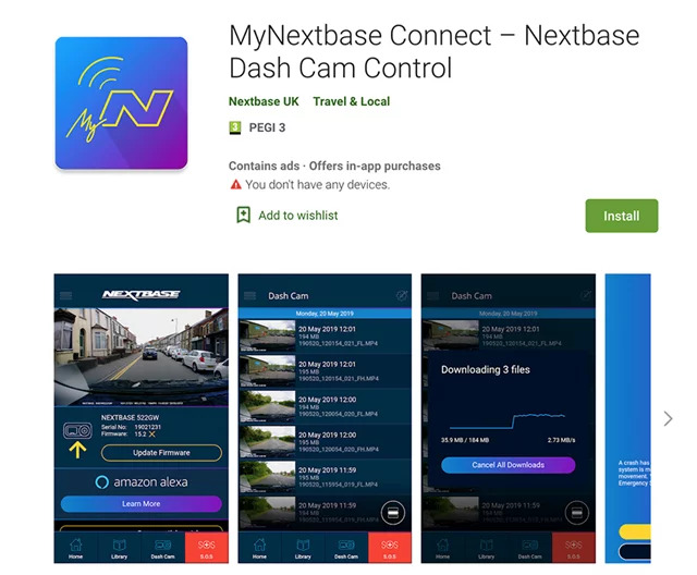 MyNextbase Connect – Nextbase Dash Cam Control app interface and features.