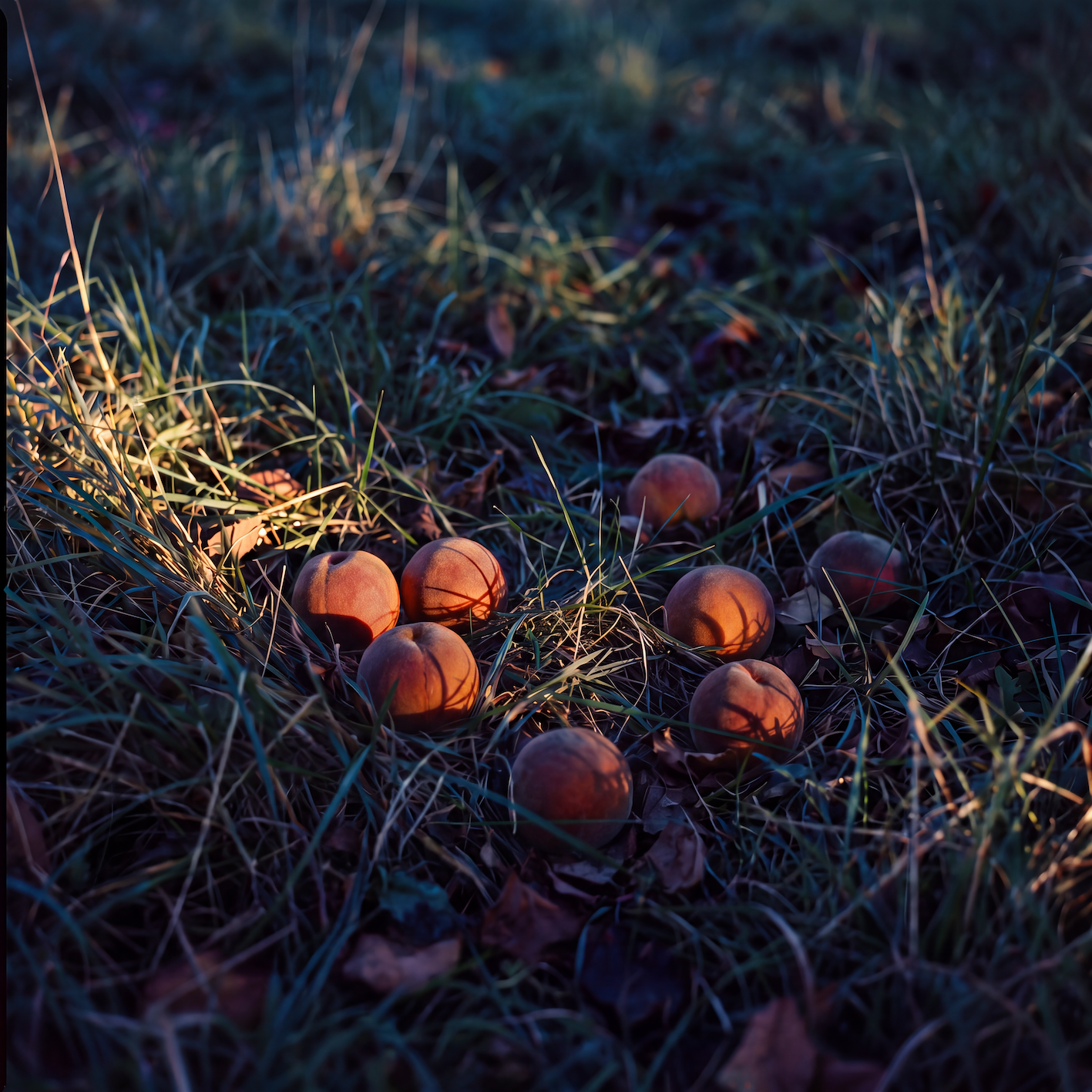 A cluster of brown nuts resting on green grass.