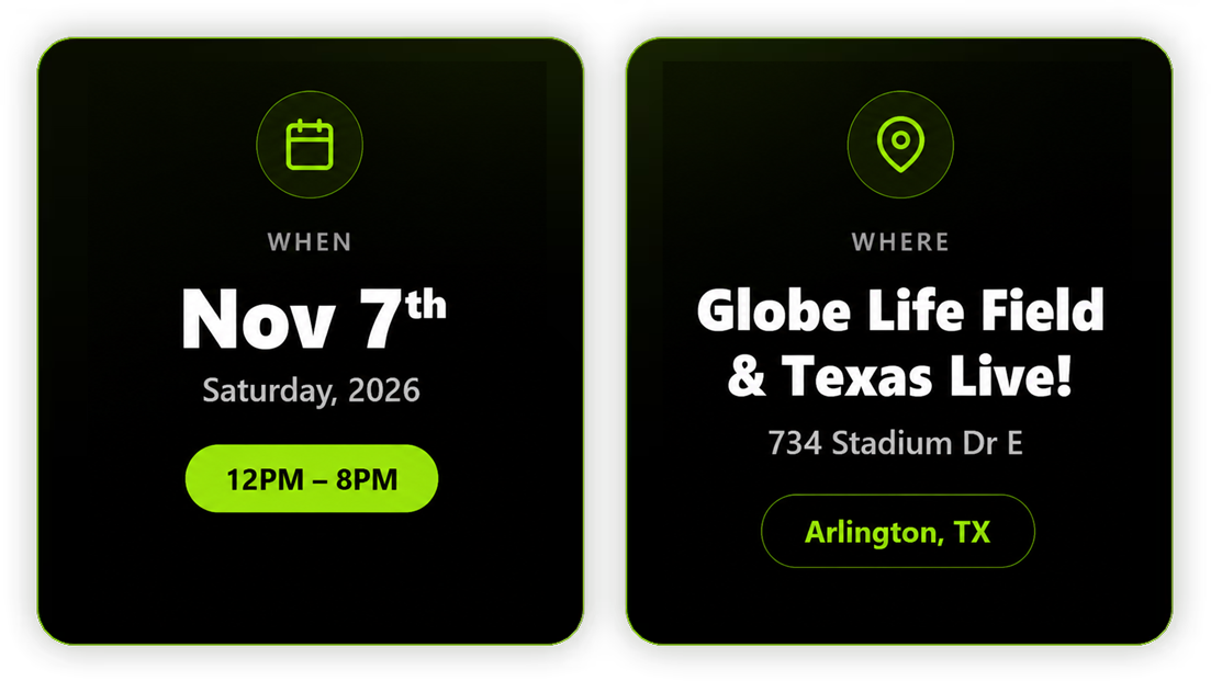 Event details for November 7th at Globe Life Field, Arlington, TX.