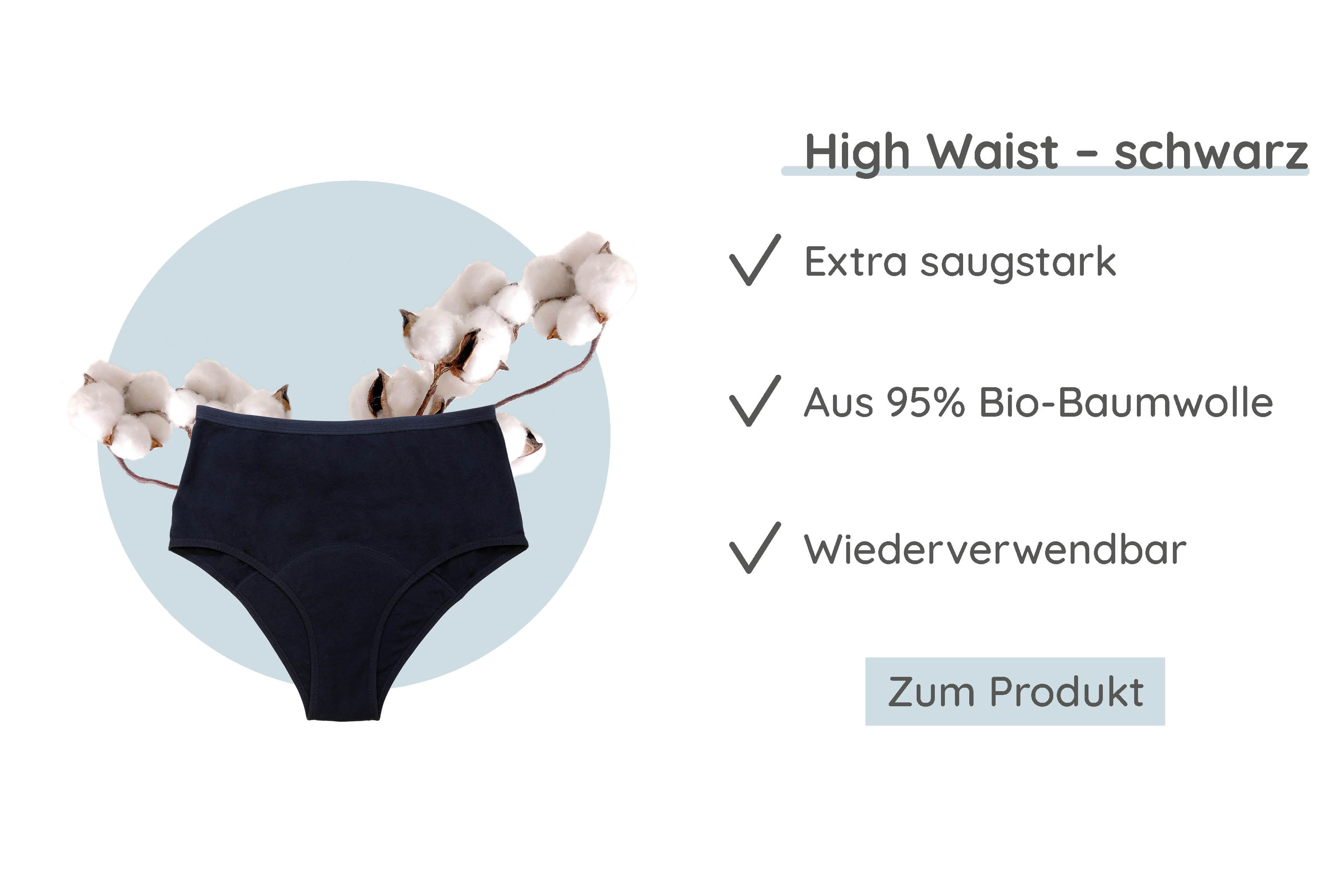Periodenunterwäsche MYLILY | Modell High Waist Schwarz | Biozid frei & vegan 