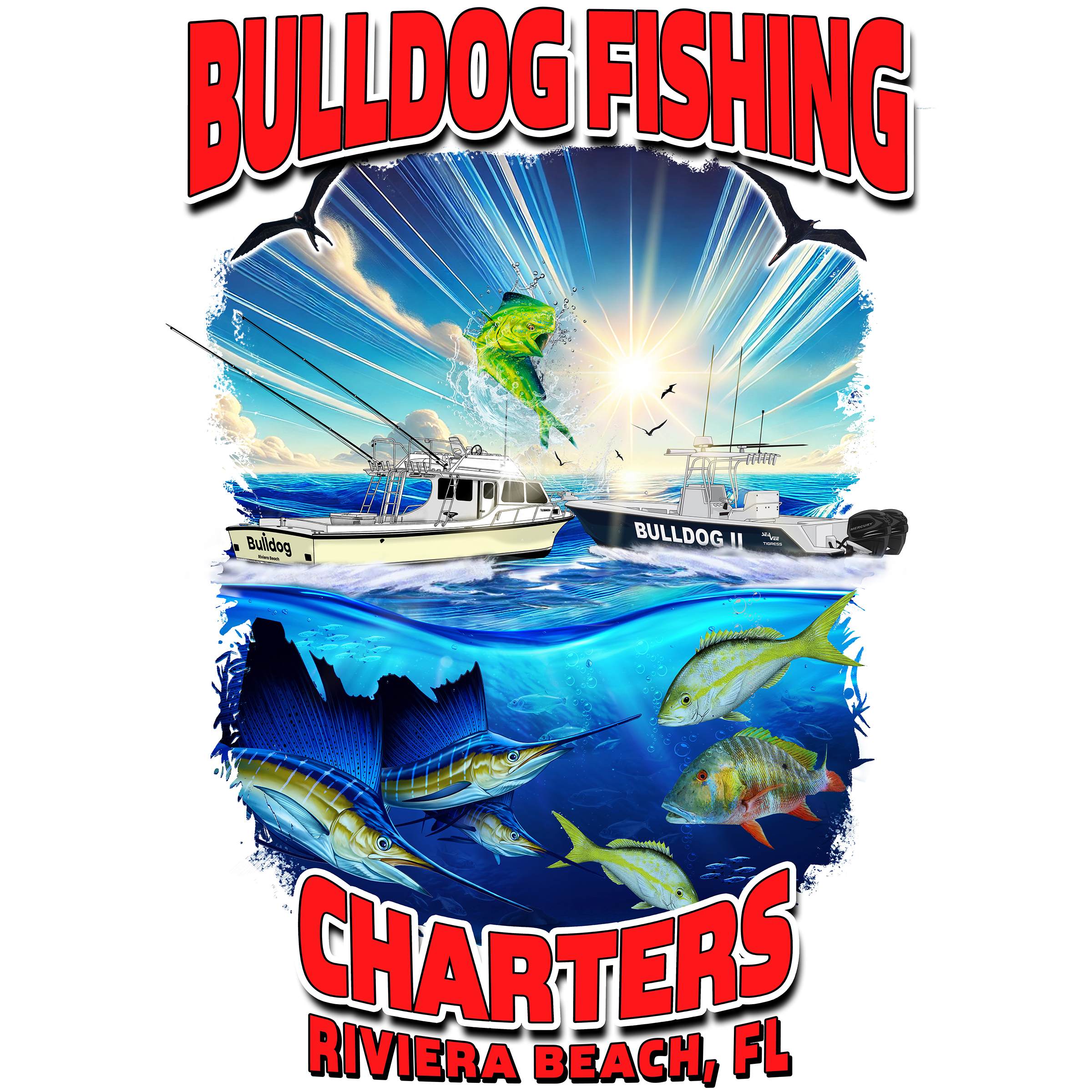 bulldog fishing charters in riviera beach performance shirt design