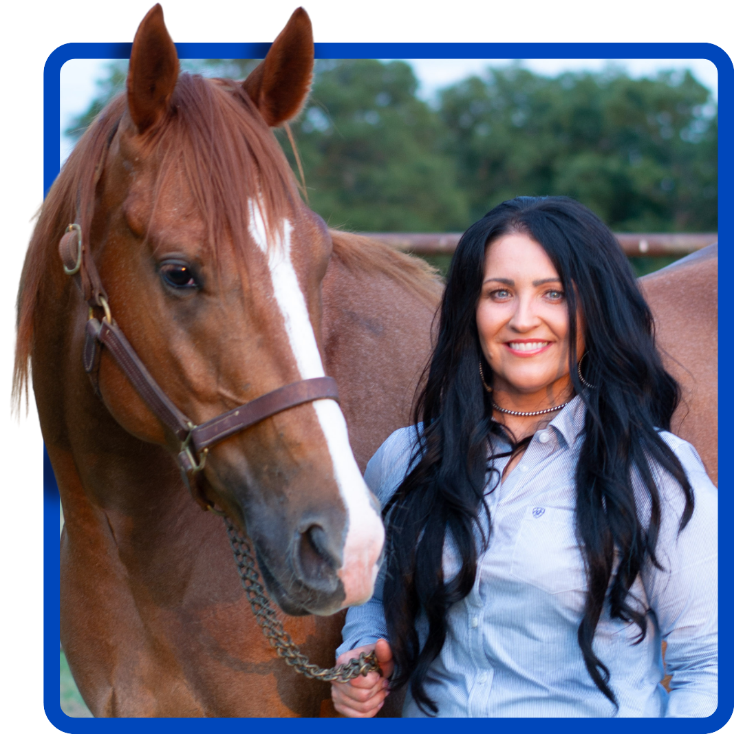 A woman standing next to a brown horse outdoors.
