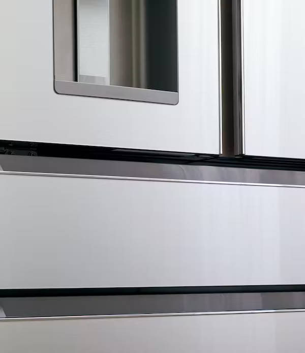 detail of modern glass refrigerator