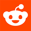 Reddit logo with a white cartoon alien on an orange background.