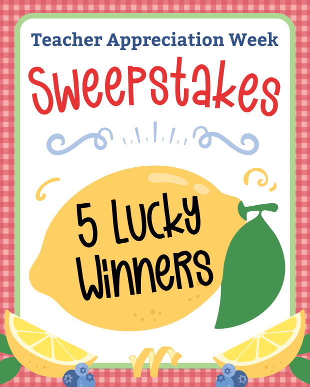 Teacher Appreciation Week Sweepstakes, 5 lucky winners, with lemon graphics.