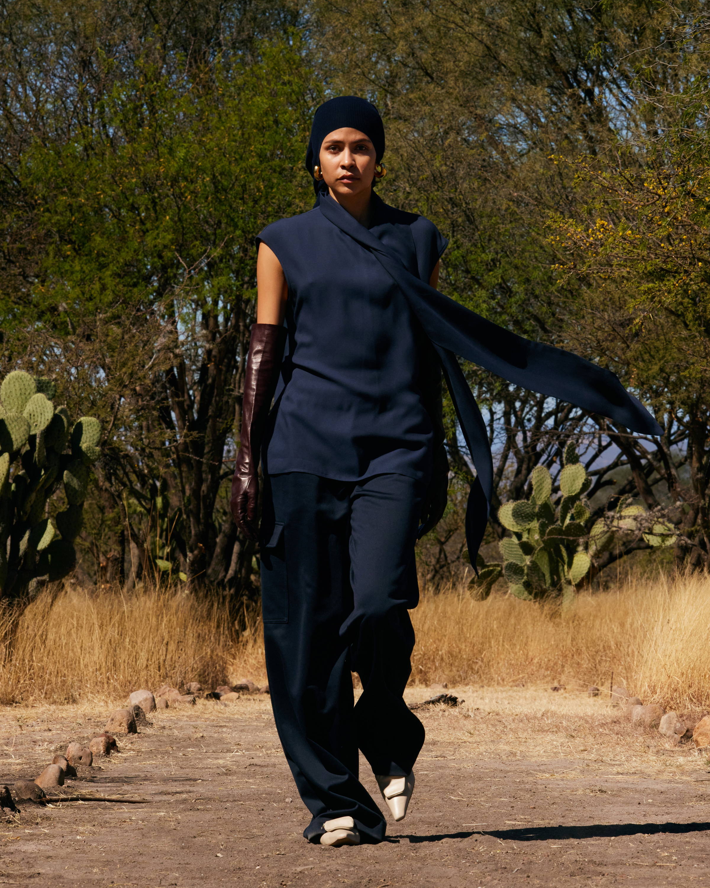 Model Wearing the Fall Collection on an outdoor runway in Mexico