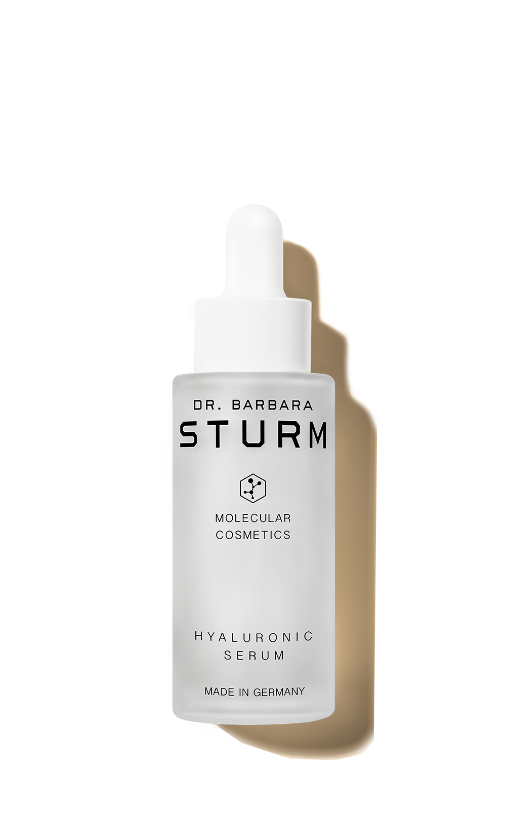 A bottle of Dr. Barbara Sturm Hyaluronic Serum on a plain background.
