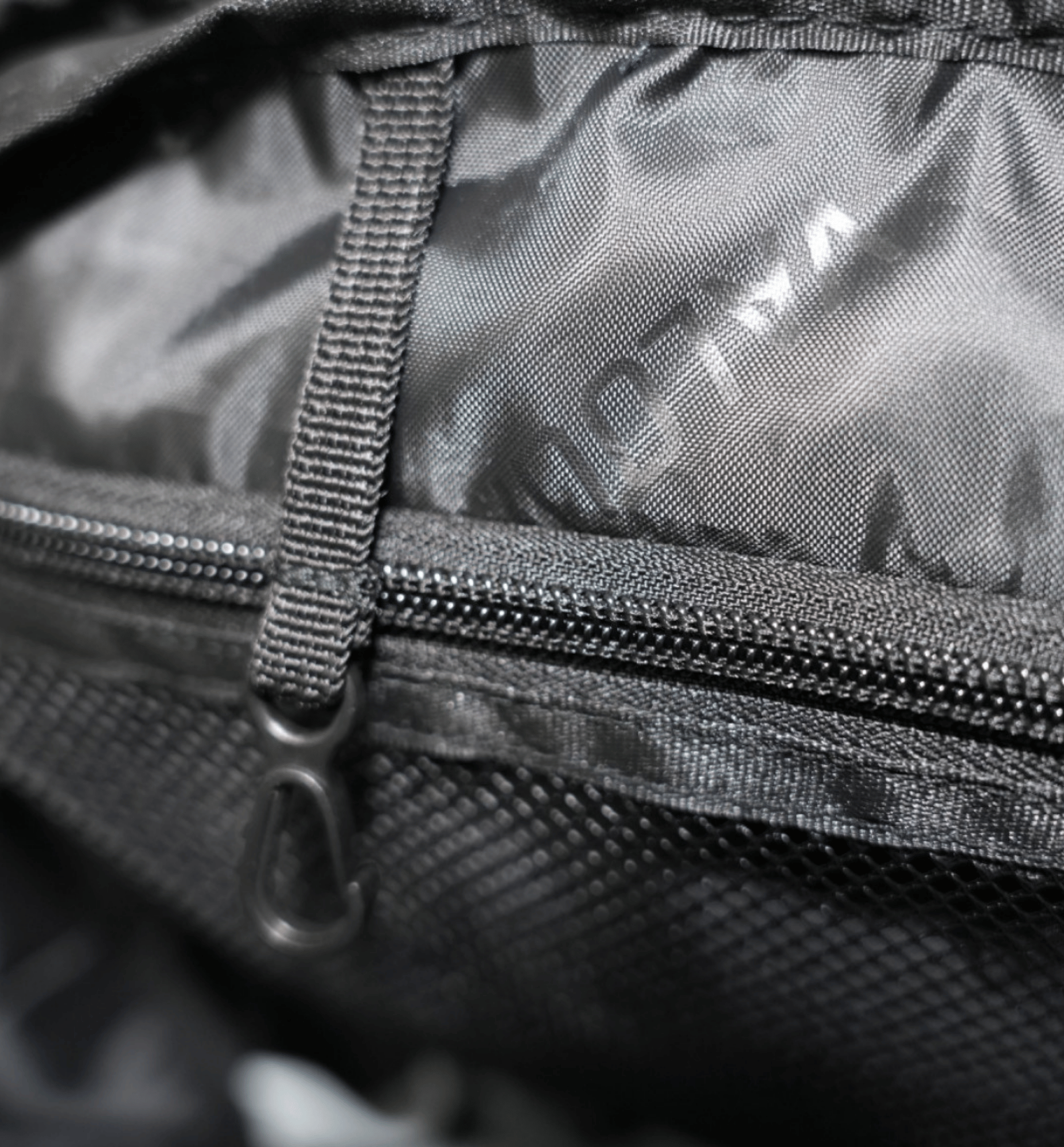 Close-up of a black zipper on Valour Prestige backpack