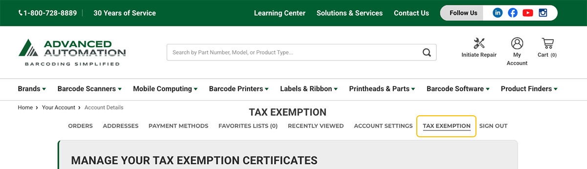 Navigate to Tax Exemption
