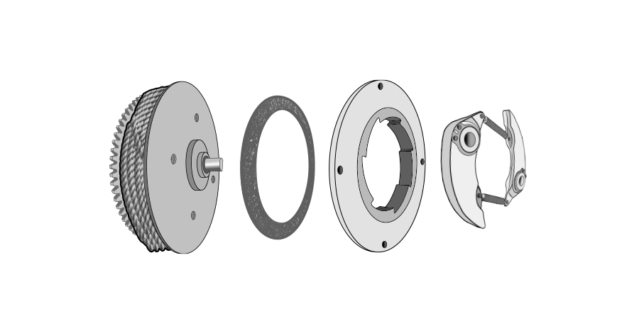 An illustration breaking down a pawl, drum, and brake system inside an SRL