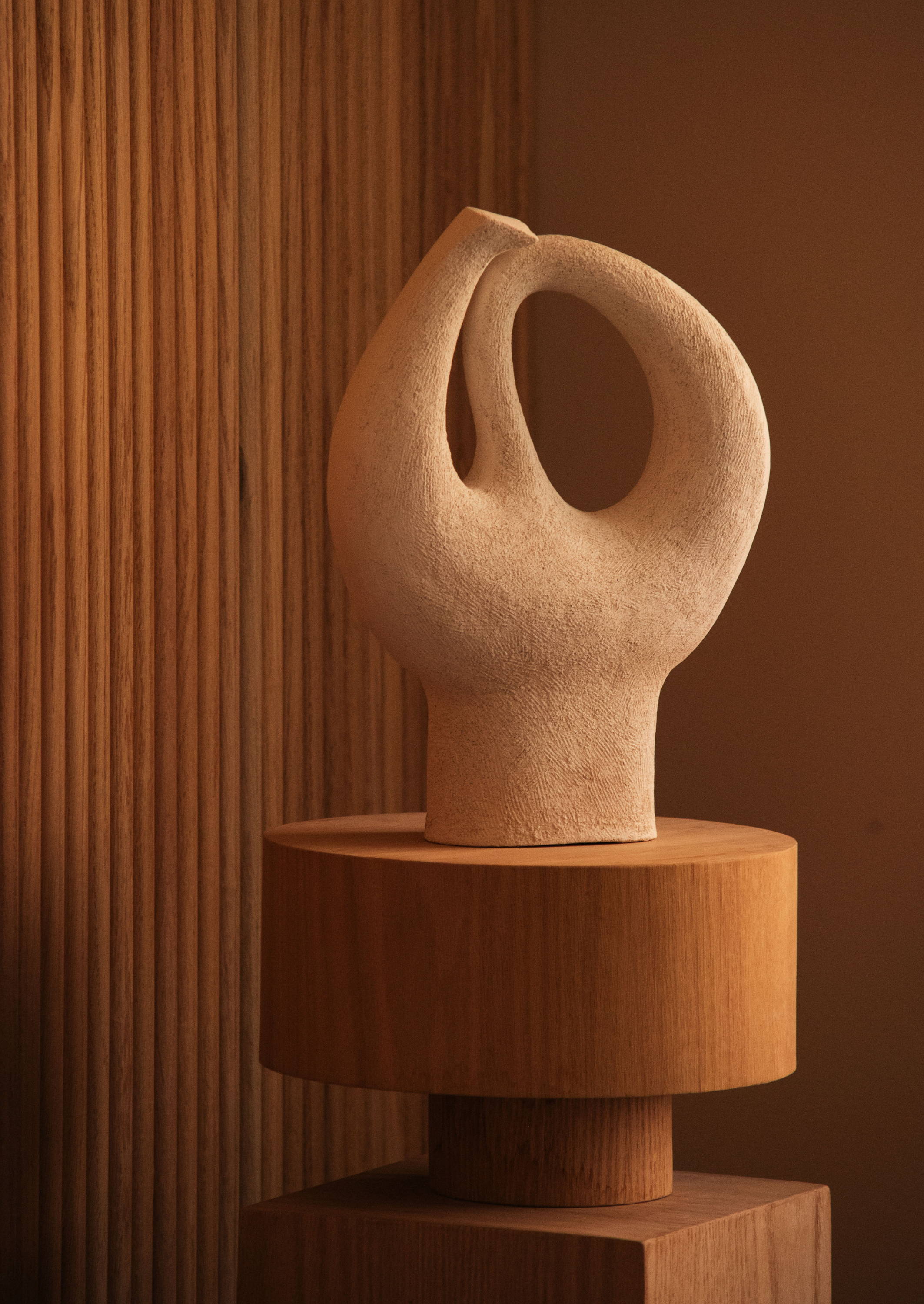 one of a kind ceramic sculpture organic form raw finished white clay in an abstract bird form by Yoona Hur