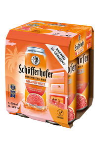 Pack of Schöfferhofer Grapefruit beer cans.