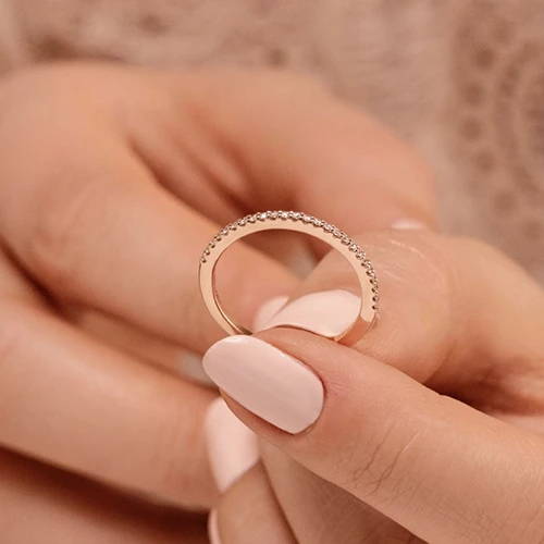 half eternity diamond accented stackable ring in 14k rose gold