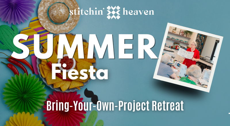 Summer fiesta event promotion with colorful decorations and project retreat details.