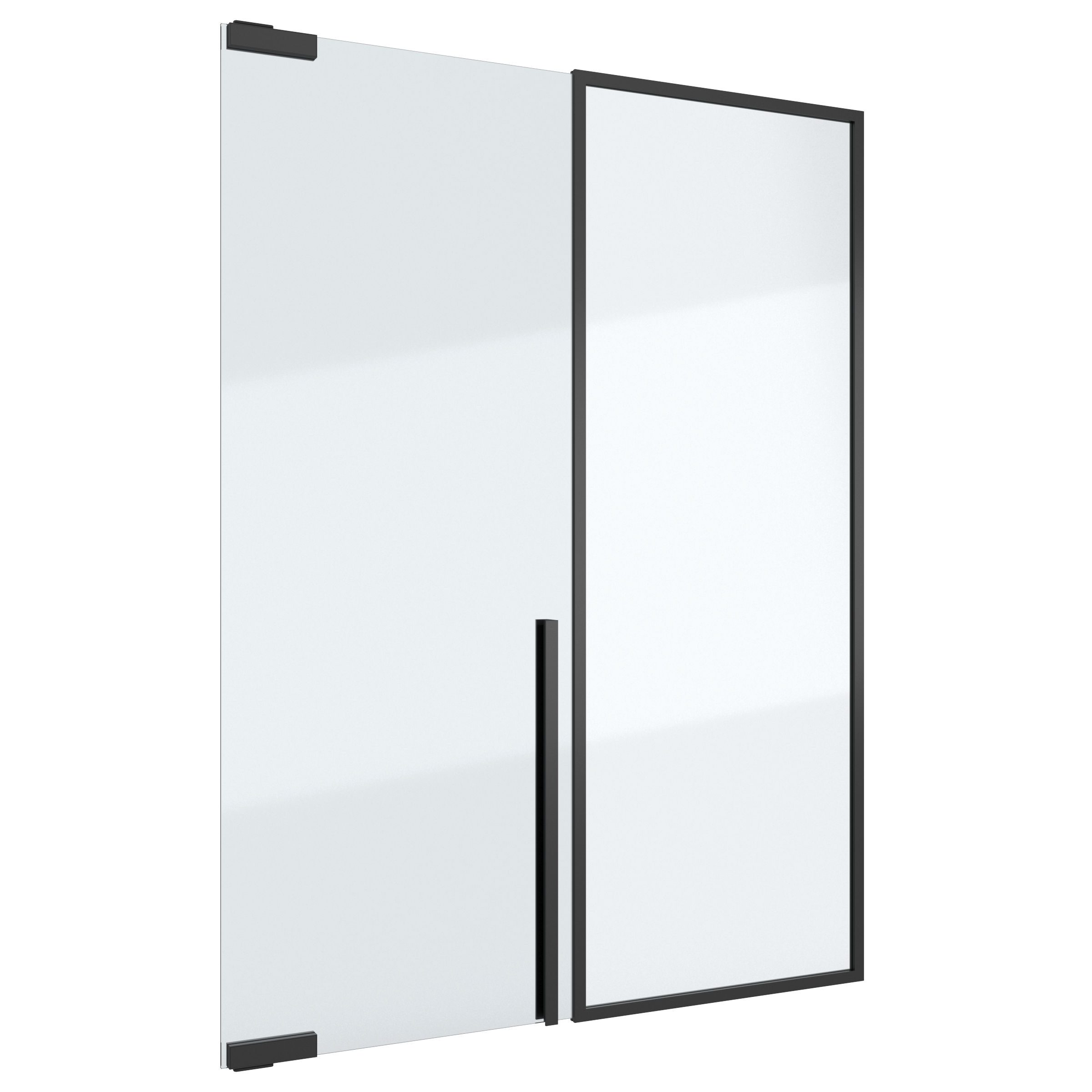 Glass pivot door with fixed partition