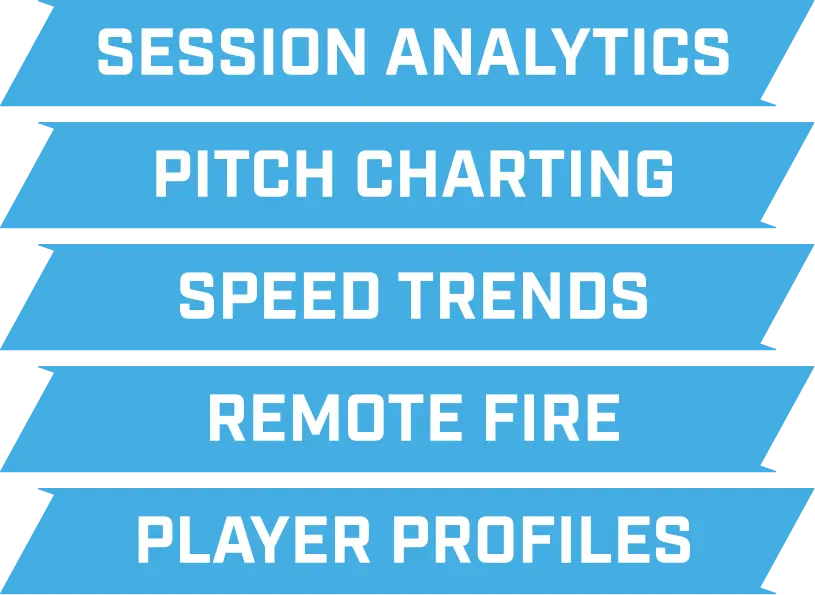 Text list of analytics features in blue boxes.