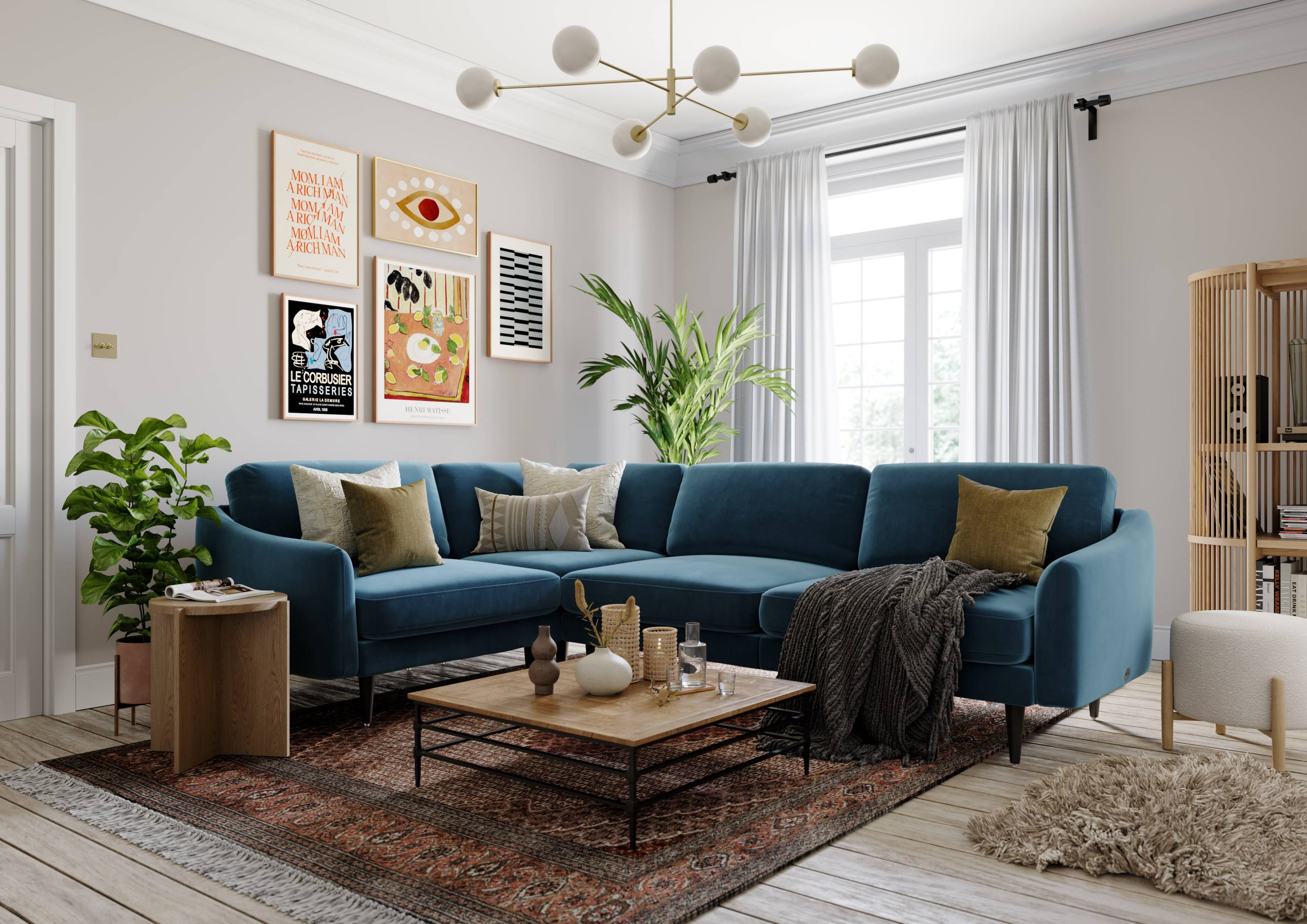 stylish blue corner sofa