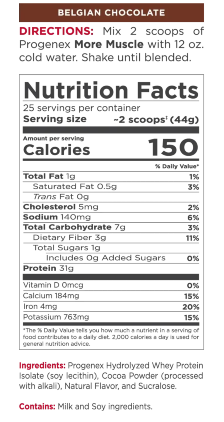 Belgian Chocolate More Muscle Nutrition Label