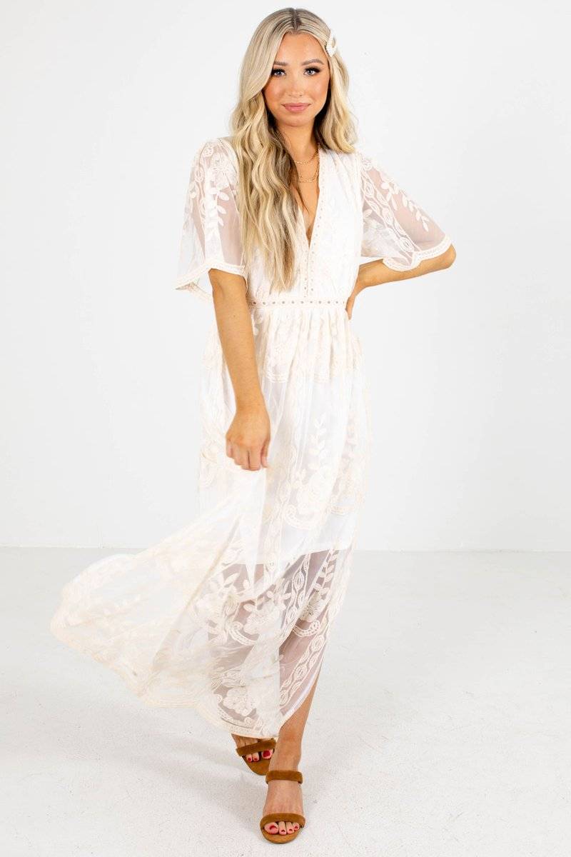 Cream Maxi Boutique Dress with Lace