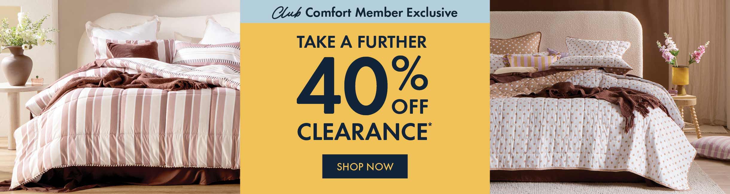 40% off clearance on mattresses, featuring two beds.