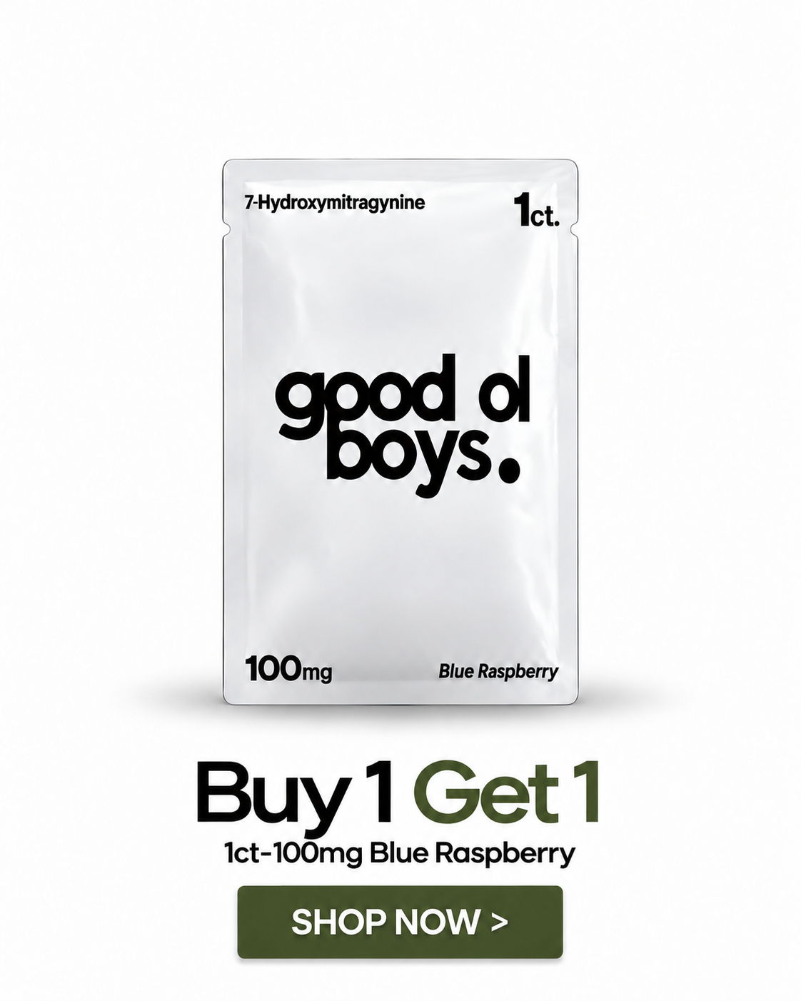 Packaging of Good Ol Boys blue raspberry product with promotional offer.