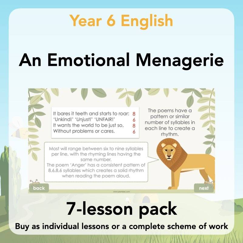 Poetry KS2 Year 6 Lessons An Emotional Menagerie
