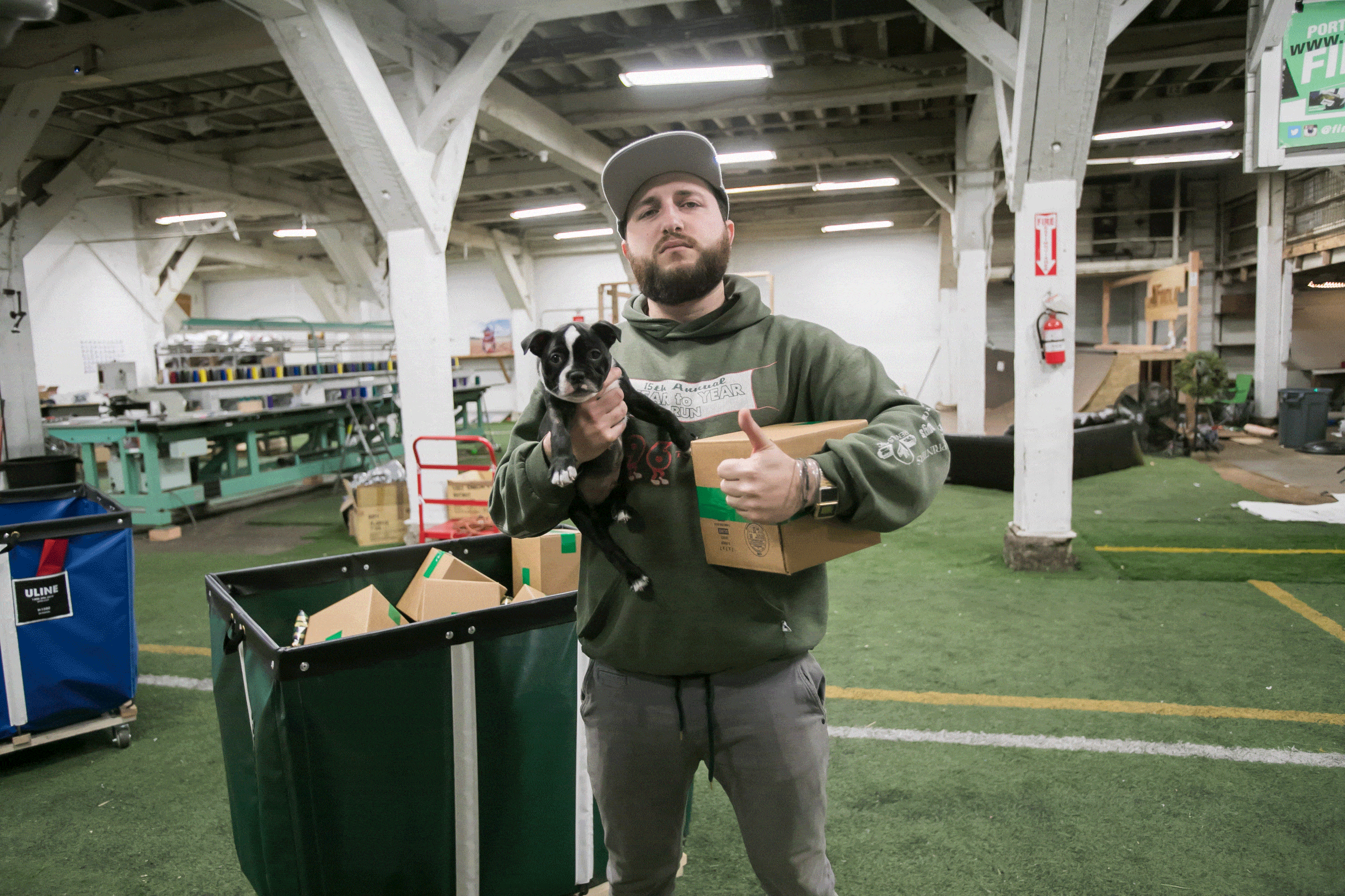 Photo of Jimmy & Rhino the dog in the old warehouse