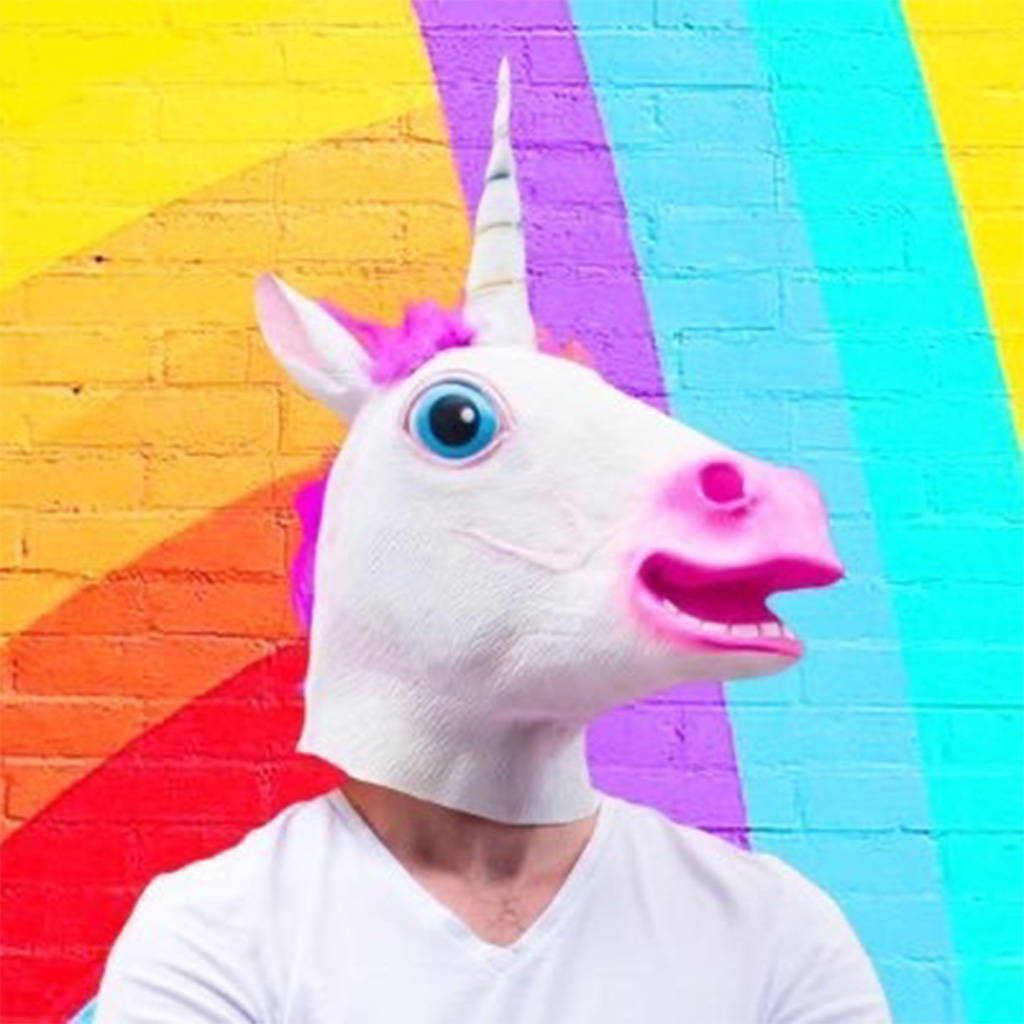 Photo of Matt Crump in unicorn head