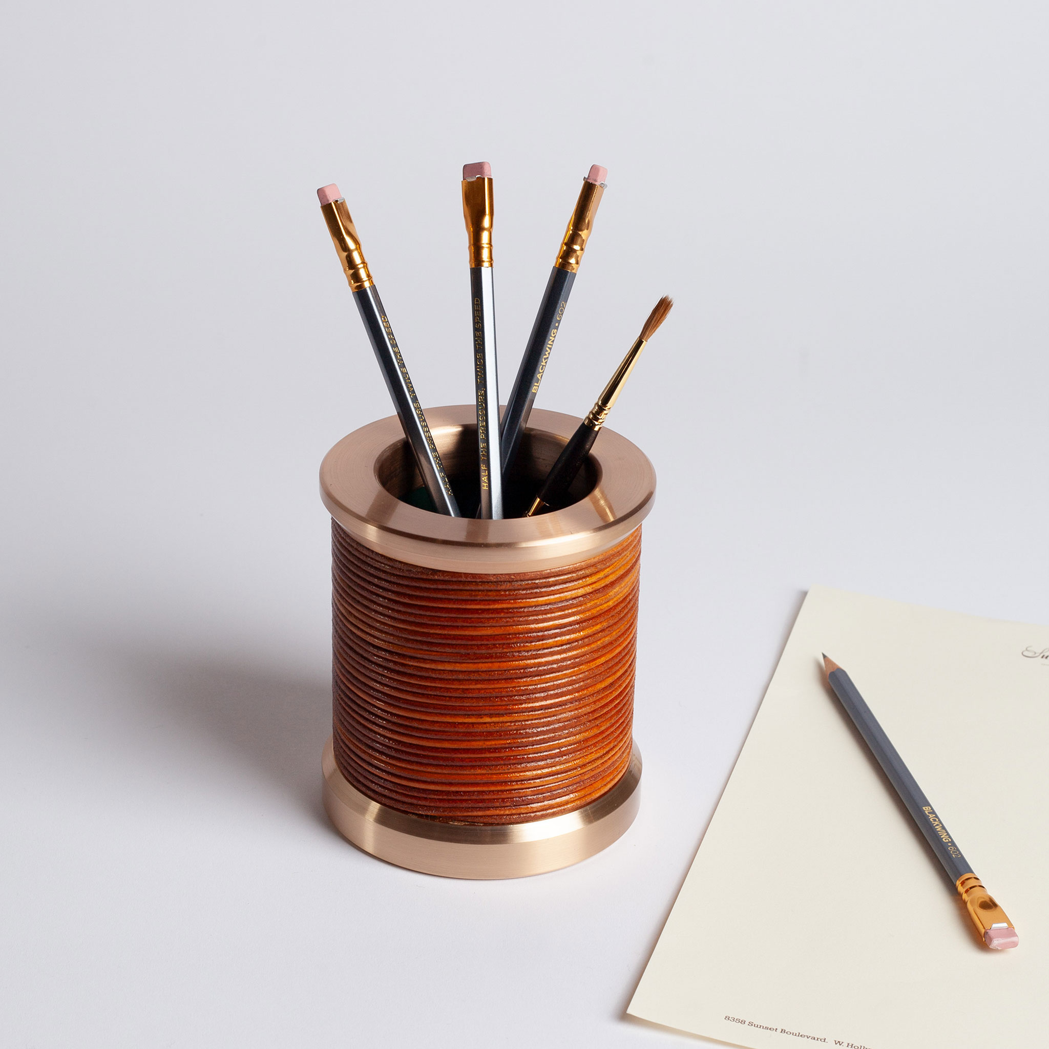 Rivay Ascari Bronze and Leather Pen Holder