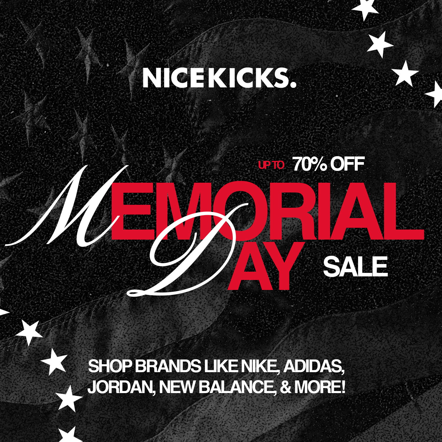 Memorial Day sale with 70% off on various brands.
