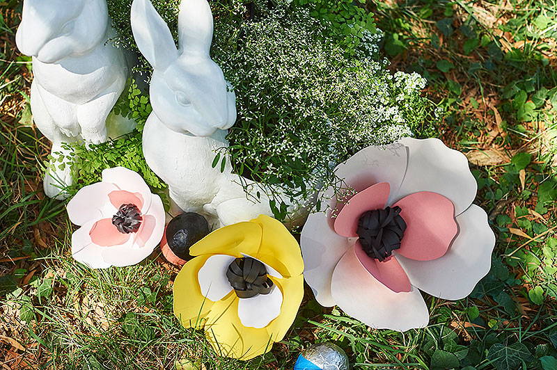 Easter Bunnies with paper art flowers