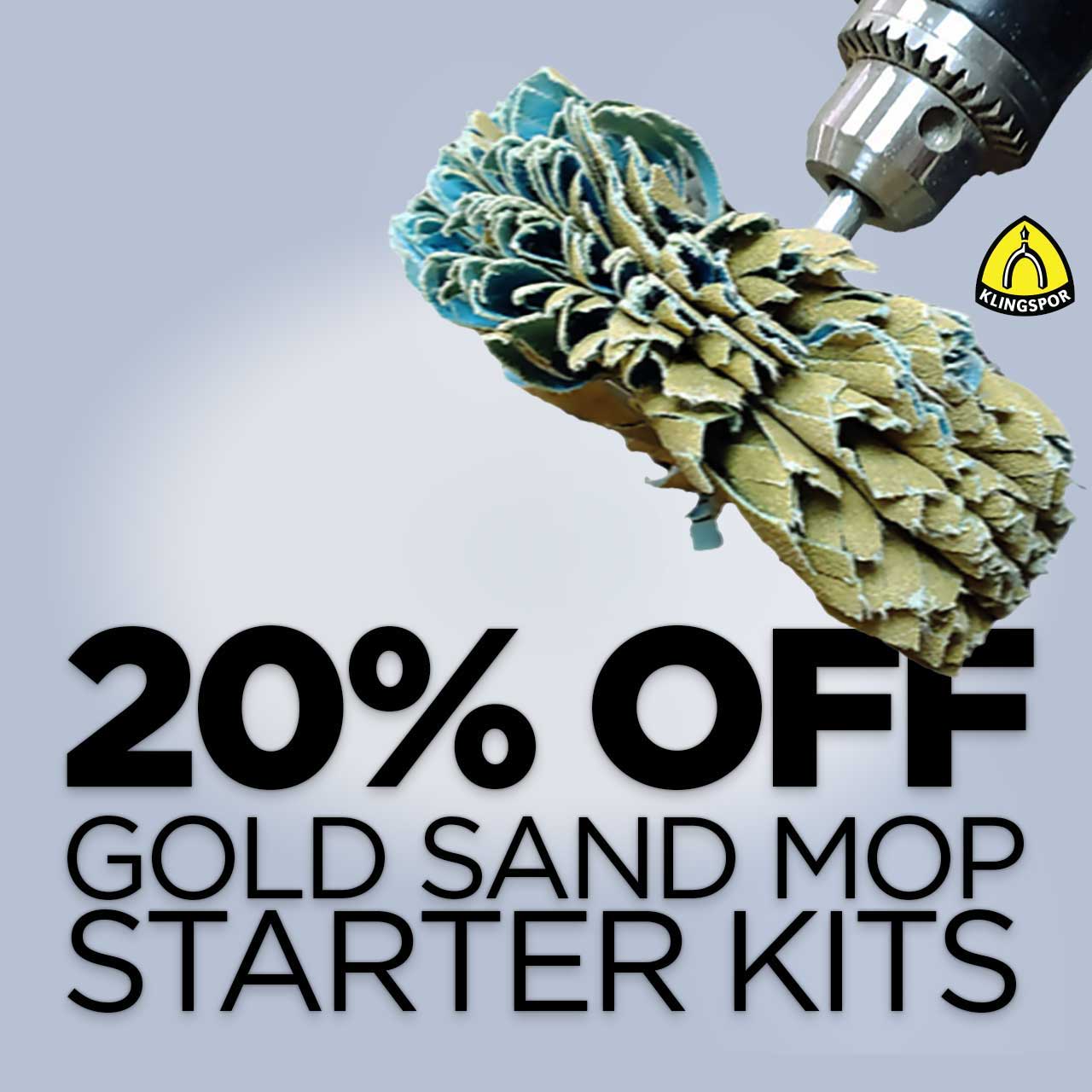 Promotional image for 20% off Gold Sand Mop starter kits.