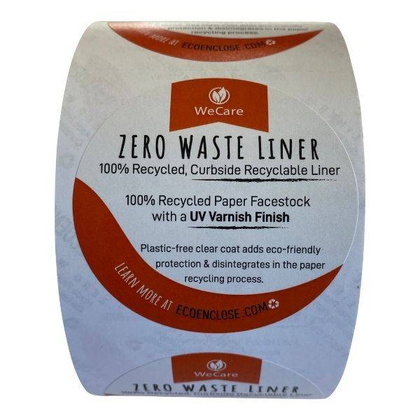 Varnished eco friendly sticker on zero waste liner