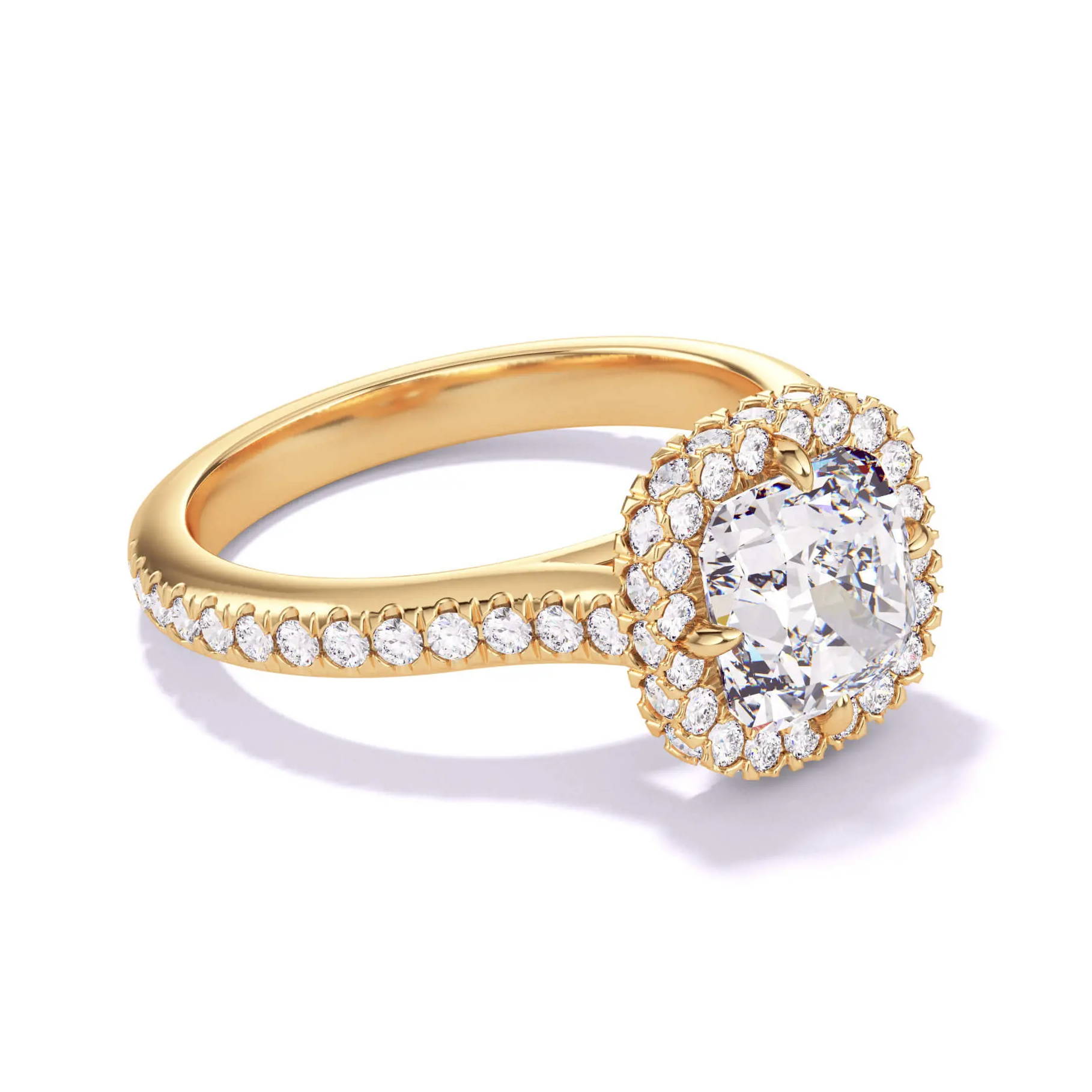 $10,000 diamond engagement ring  - cushion with a wrapped halo on a single row pave band