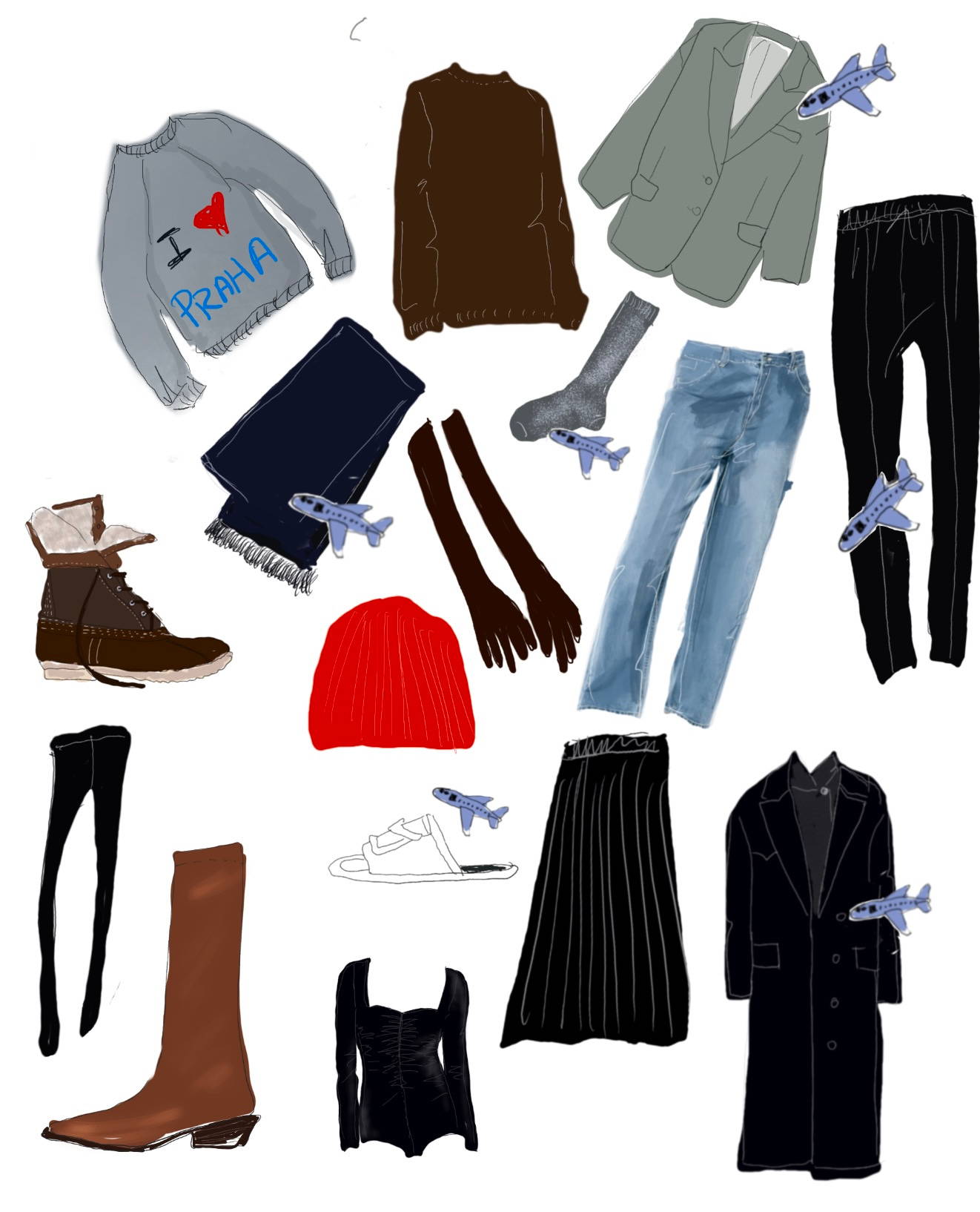illustration of clothing for travel