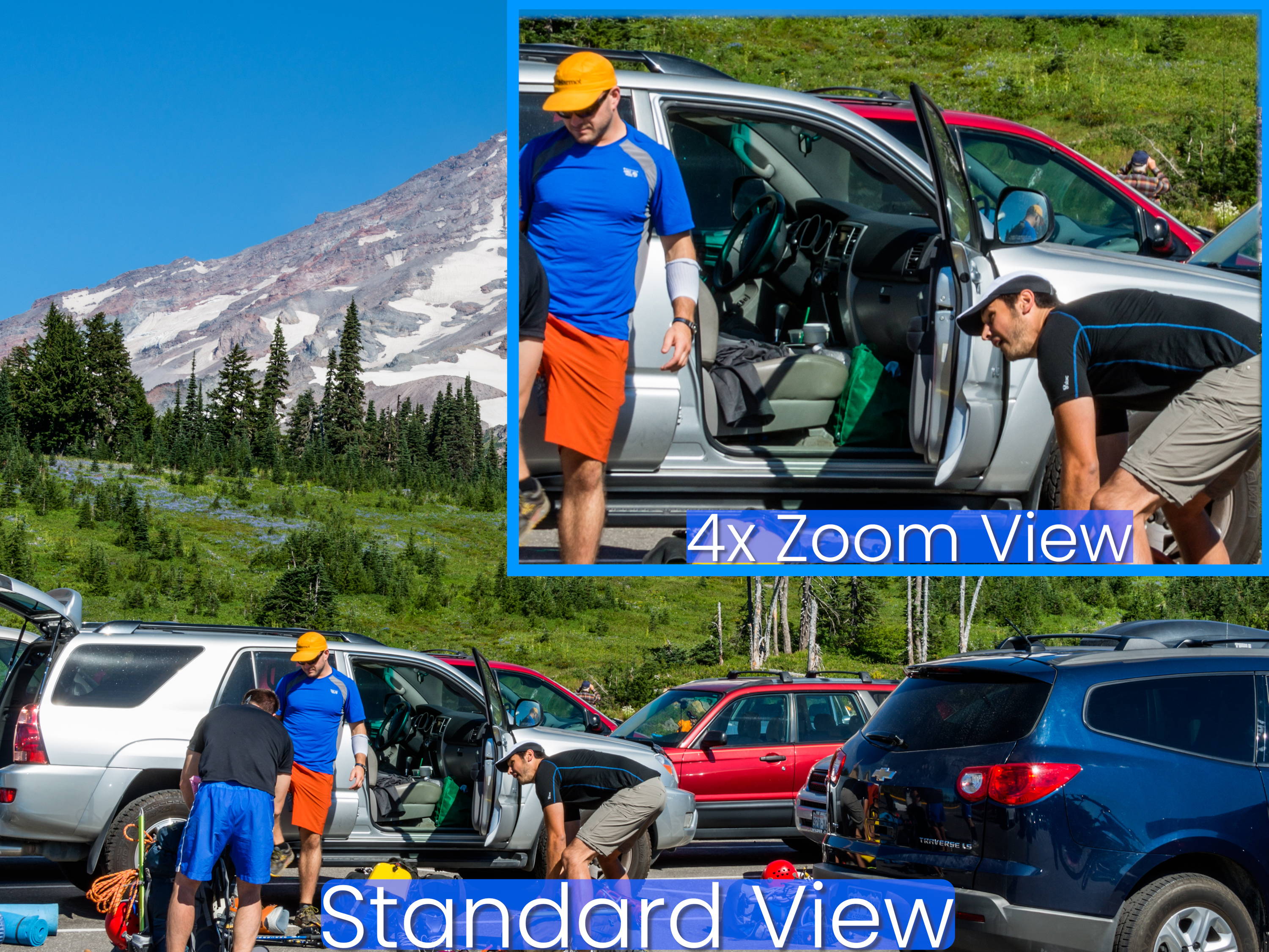 Standard view vs 4x optical zoom view