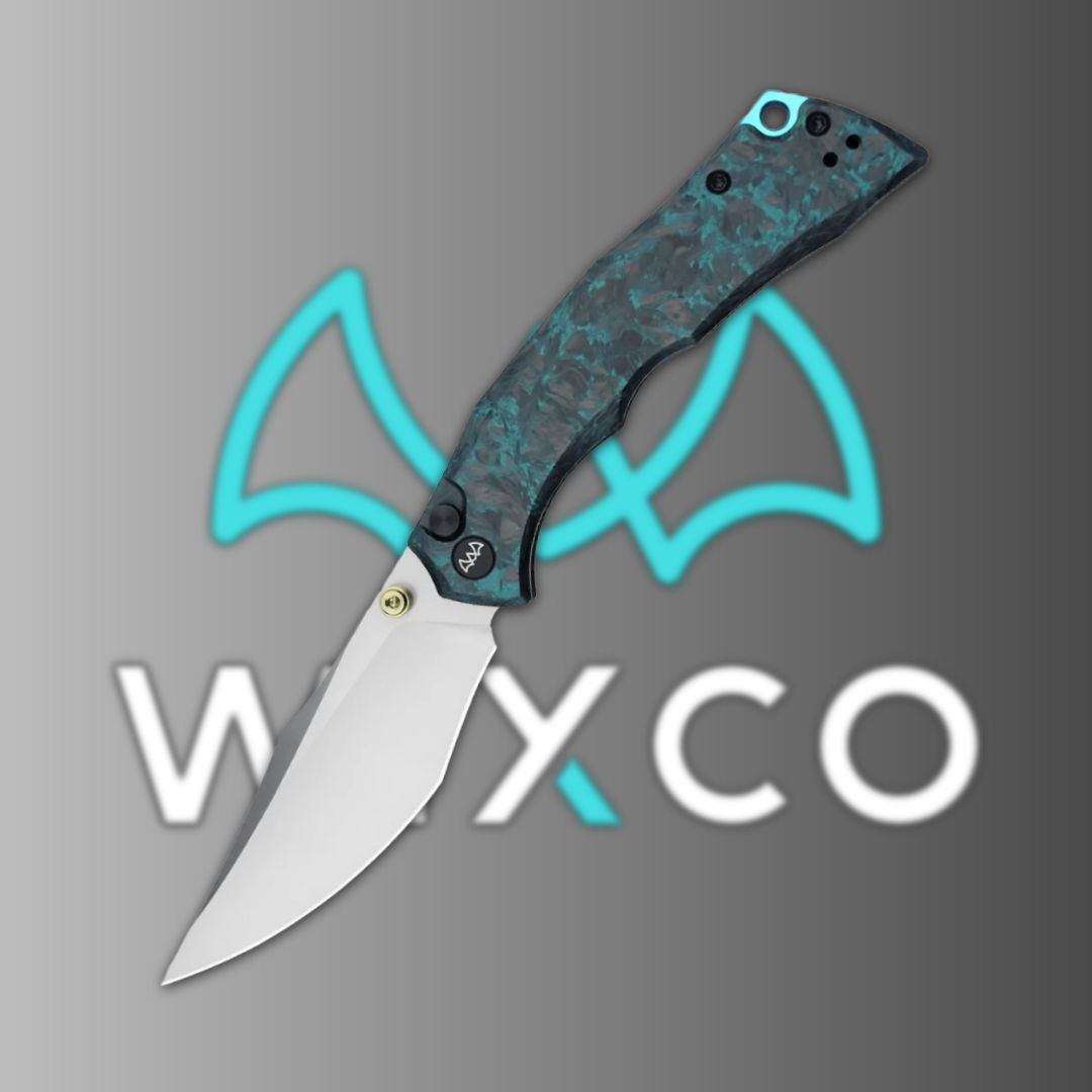 A sleek folding knife with a blue handle and a shiny blade.