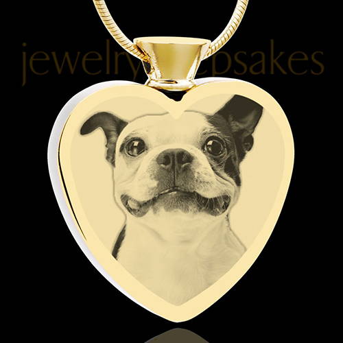 Gold Photo Engraved Heart Pet Cremation Pendant